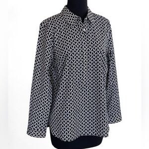 Talbots Black White Clover Card Game Henley Top Sz 12p Wrinkle Resistant Shirt